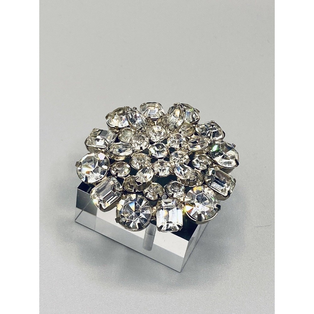Vintage Faceted Clear Rhinestone Prong Set Brooch Estate Unsigned Brilliant NH